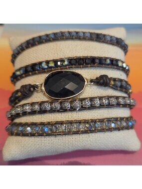 Black Onyx & Blue Sodalite Gemstone Layered Wrap Bracelet